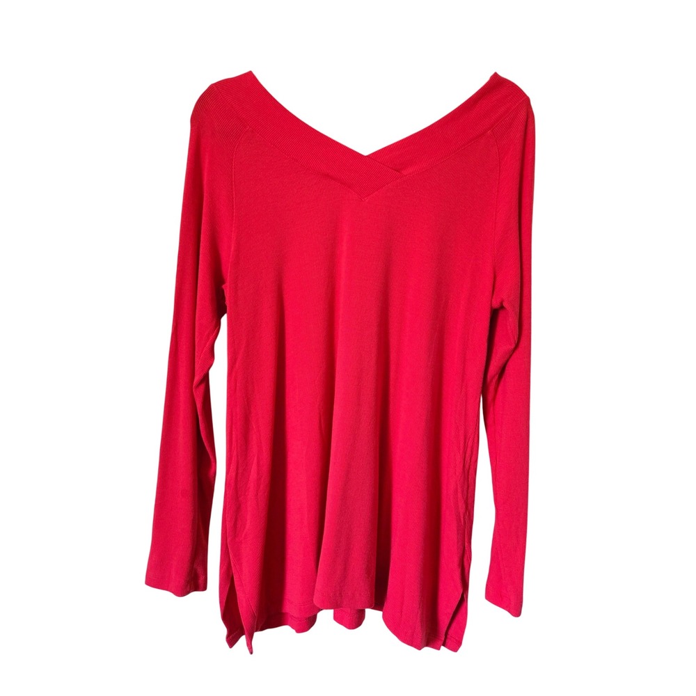 Soft Surroundings Red Pima Cotton Modal Ribbed V-Neck Tunic Top